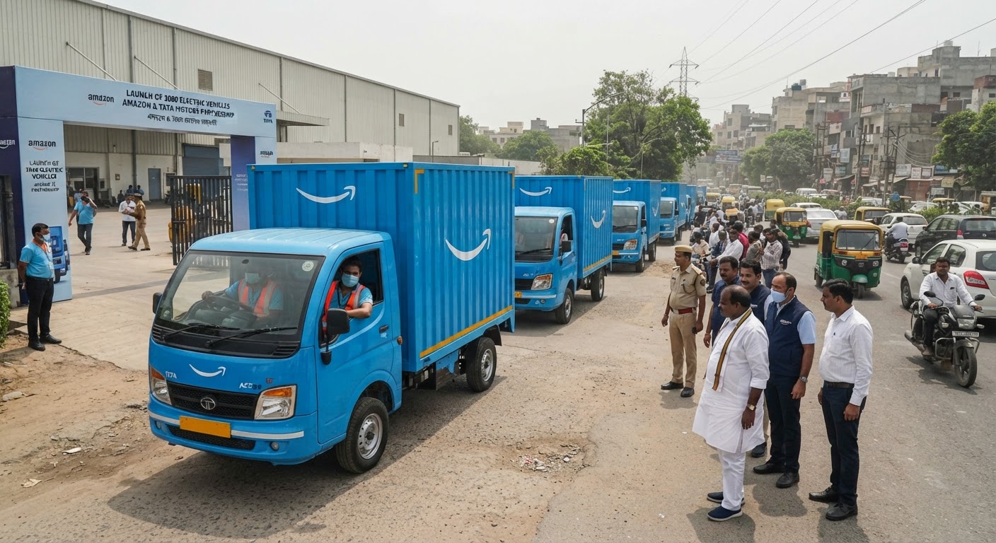 Amazon और Tata Motors का धमाका: दिल्ली में लॉन्च हुए 3,000 इलेक्ट्रिक ट्रक, जानें दमदार रेंज और फीचर्स